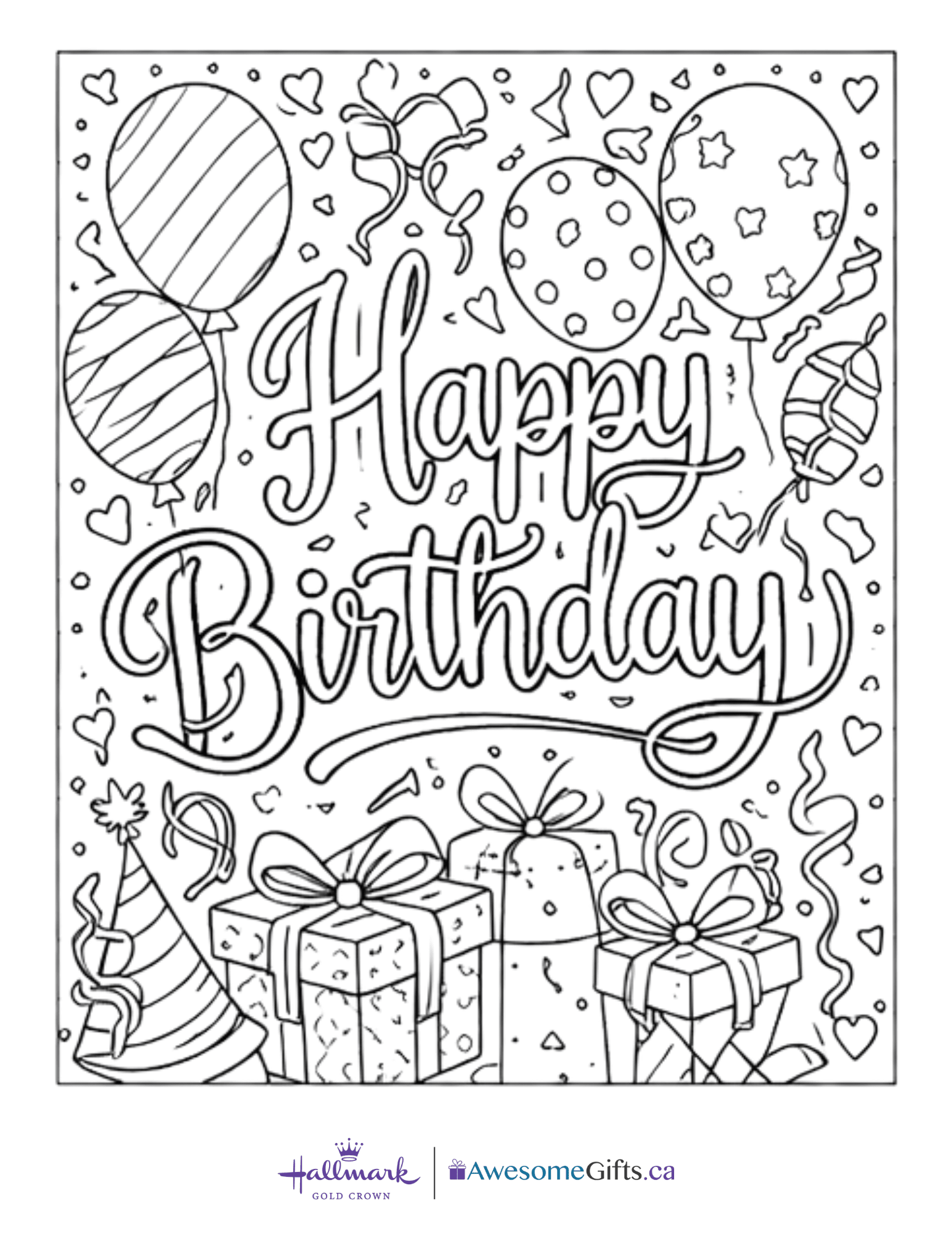 Hallmark Awesome Gifts | Printable Birthday Colouring Pages